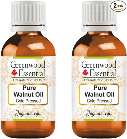 Greenwood Essential Pure Walnut Oil (Juglans regia) Cold Pressed (Pack of Two) 30ml X 2 (2 oz)