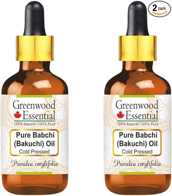 Greenwood Essential Pure Babchi (Bakuchi) Oil (Psoralea corylifolia) with Two Glass Droppers Cold Pressed (Pack of Two) 50ml X 2 (3.38 oz)