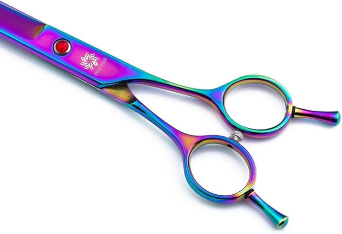 Dream Reach 8.0 Inch Twin Tailed Rainbow Curved Blade Pet Grooming Scissors Dog Hair Cutting Shears with Case