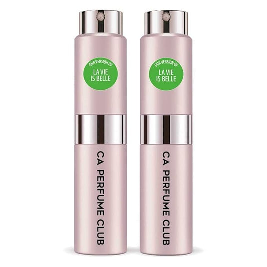 CA Perfume Impression of La Vie Belle for Women Floral Fruity Gourmand Scent Long Lasting Perfumes for Women Eau De Parfum Travel Size Refillable Atomizer Spray 0.27 Fl Oz 8ml (Pack of 2)
