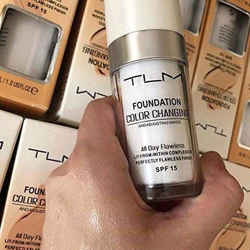 5PCS TLM Colour Changing Foundation Makeup Set Matte Liquid Full Coverage Oil Control Breathable Invisible Cover Concealer Foundation with Face Primer, Foundation Brush, Makeup Sponge