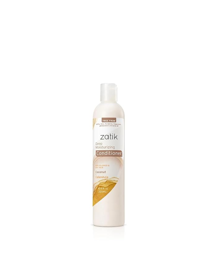 Zatik Naturals - Deep Moisturizing Shampoo + Conditioner Set - Coconut & Calendula, for Colored, Dry damaged Hair, Biodegradable, pH Balanced, FREE from Parabens, fragrances, 10.8 fl oz (One of Each)
