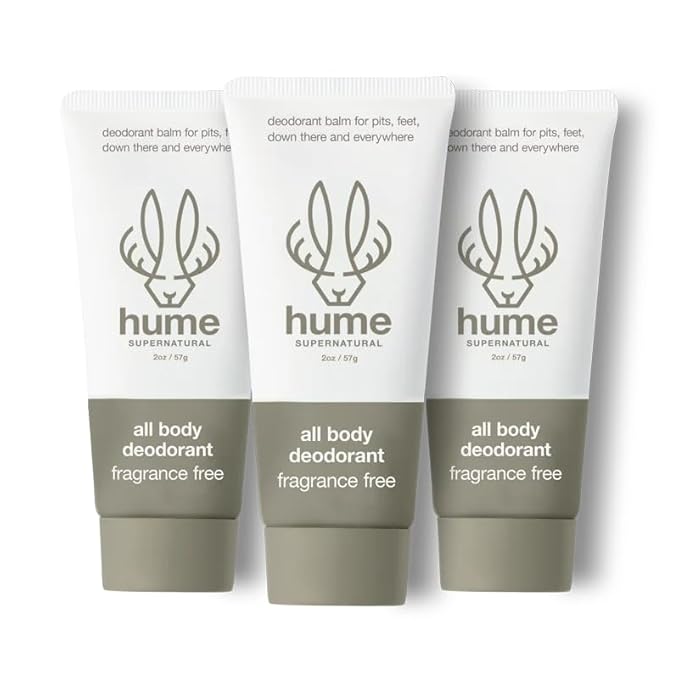 Hume Supernatural Invisible Whole Body Deodorant Balm - Full Body Protection - Aluminum Free, No Baking Soda - Anti-Chafing Odor Control - Clinically Tested on Sensitive Skin (Fragrance Free, 3-Pack)