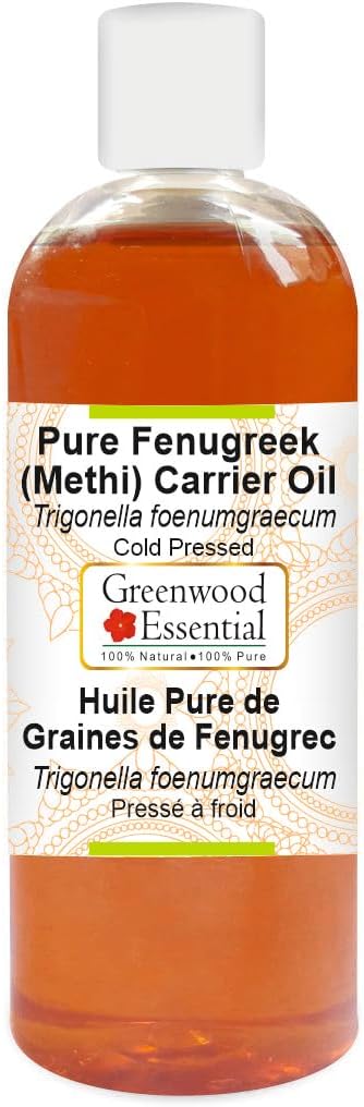 Greenwood Essential Fenugreek (Methi) Oil (Trigonella foenumgraecum) | Cold Pressed | Natural | Undiluted | For Diluting Essential Oils | For Hair, Skin & Massage | Men & Women | 200ml (6.76 oz)