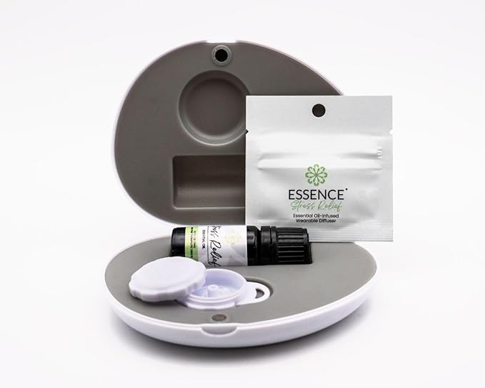 Essence Pearl Travel Case - Wearable Aromatherapy Kit with Nasal Diffuser Rings, Soaking Bay, and 5mL Essential Oil – Portable Wellness Gift Set for On‑The‑Go Self Care