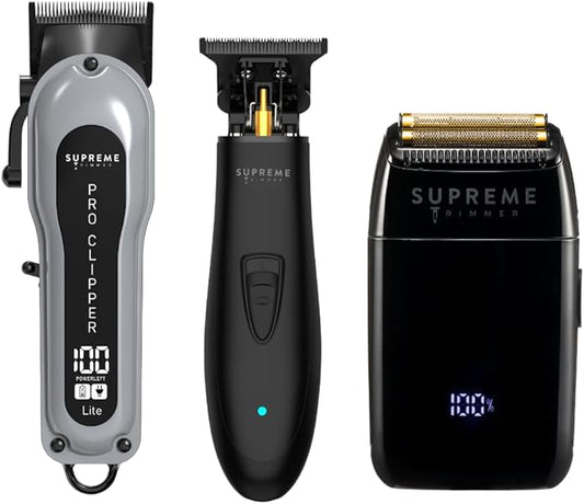 Supreme Trimmer 3-in-1 Barber Bundle | Pro Clipper Lite, DLC T-Shaper Trimmer, Crunch Lite Foil Shaver | Professional Beard Trimmer/Clipper Kit | Value Bundle 1