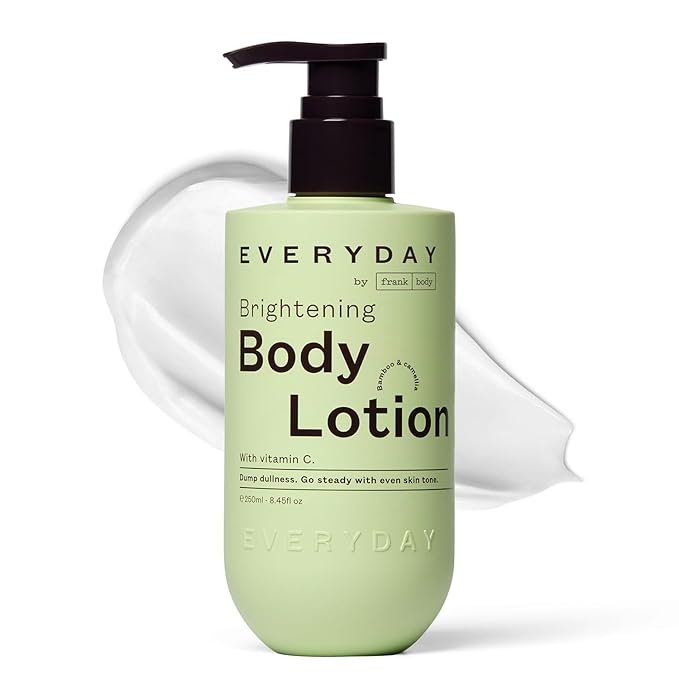 frank body Brightening Body Lotion | Evens Tone, Brightens Dark Spots & huperpigmentation | Vitamin C, Kakadu Plum & Vitamin B5 | Bamboo & Camellia Scent | Vegan & Cruelty Free | 250ml / 8.45 fl oz