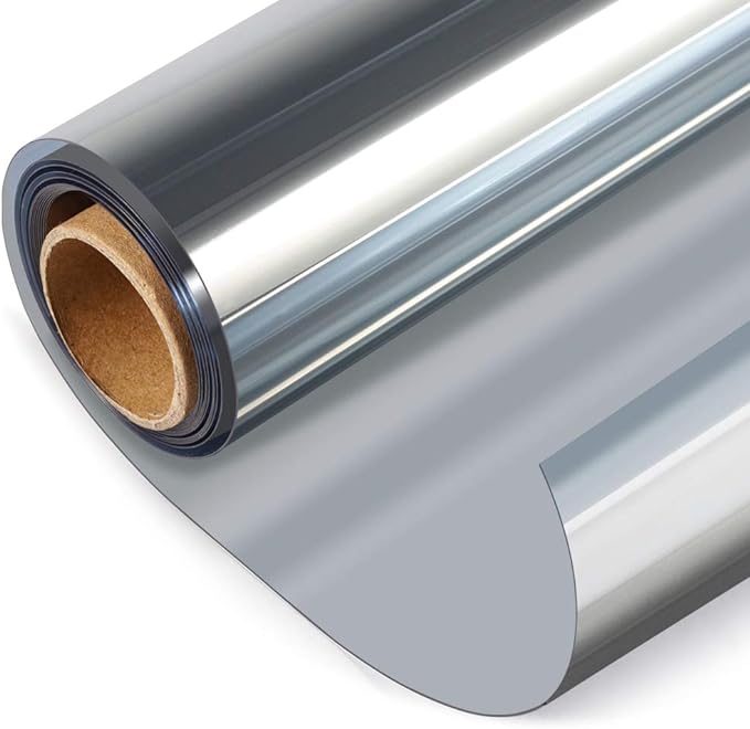 HIDBEA One Way Privacy Window Film, Daytime Privacy Sun Blocking Anti UV Reflective Window film Heat Control Static Cling Window Tint film for Home and Office, Silver, 35.4 x 98.4 Inch