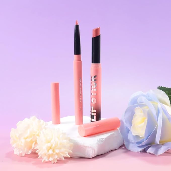 AMY'S DIARY 2Pcs Nude Matte Lipstick and Lip Liner Combo, Lip Liner and Lip Stick Kit for Women, Matte Lip Pencil and Smooth Hydrating Lipstick, Non-Stick Lip Makeup Set (01#Dusty Rose)