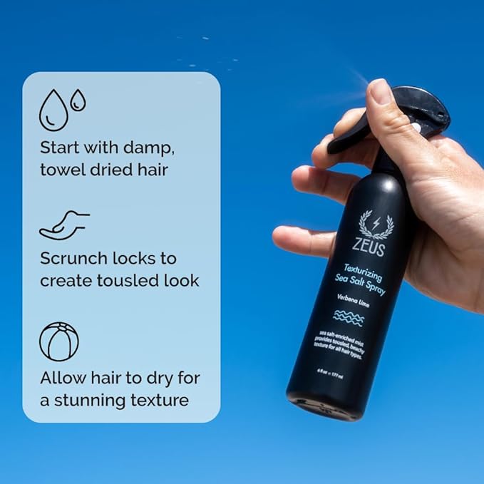 ZEUS Texturizing Sea Salt Hair Spray, Professional Volumizing & Styling Mist, Enhance Texture & Volume for Effortless Beachy Hair, Lightweight Hold & Matte Finish, Nourishing Formula (Made in USA)