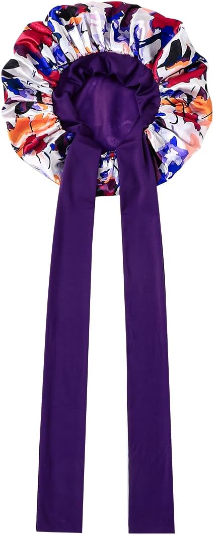 GDTOGRT Satin Silk Bonnet for Sleeping Women - Double Layer Sleep Hair Bonnets Caps for Curly Braid Hair with Tie Band