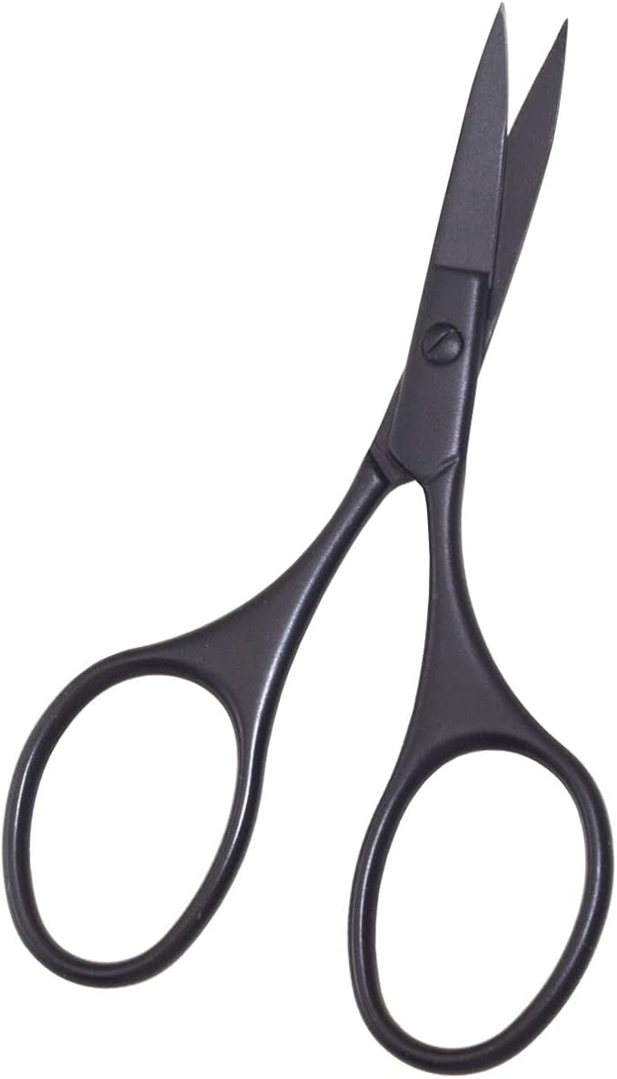 Multicolor Professional Grooming Scissors for Personal Care Facial Hair Removal and Ear Nose Eyebrow Trimming Stainless Steel Fine Straight Tip Scissors 3.9 Inch (Black Curved D)