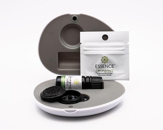 Essence Pearl Travel Case - Wearable Aromatherapy Kit with Nasal Diffuser Rings, Soaking Bay, and 5mL Essential Oil – Portable Wellness Gift Set for On-The-Go Self Care