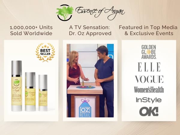 Essence Of Argan Moroccan Argan Oil for Hair, Skin & Nails - Natural Eco-Certified Cold Pressed Oil for Skin Moisturization - Non-Greasy Formula for Hair and Nail Growth - Pack of 3