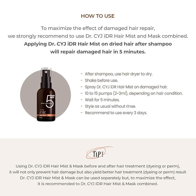 Hair Mist 1.69oz, 50ml, Korea Hair Care Brand, Instant Result, Clinically Proven Safety, Longer Lasting, Effective for all Hair Damages