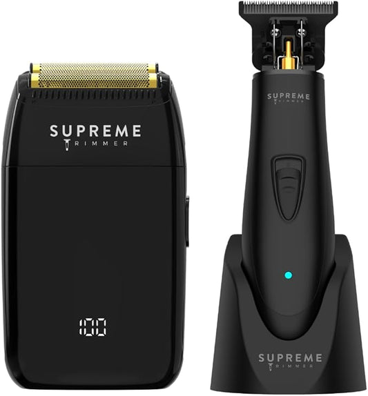 Supreme Trimmer 2-in-1 Crunch Lite Foil Shaver & DLC T-Shaper Trimmer Set | ST5206 Beard Trimmer STF600 Electric Razor | Travel or at Home Hair Cutting Kit | Black