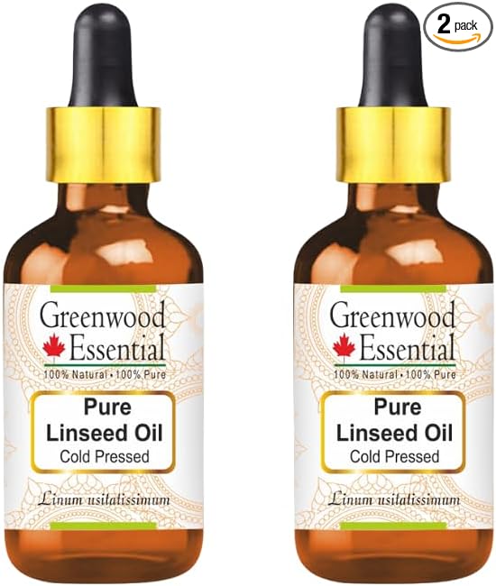 Greenwood Essential Pure Linseed Oil (Linum usitatissimum) with Two Glass Droppers Cold Pressed (Pack of Two) 10ml X 2 (0.66 oz)