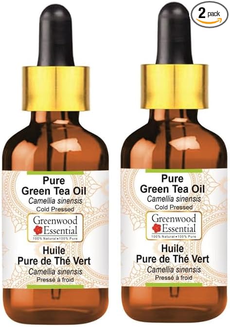 Greenwood Essential Pure Green Tea Oil (Camellia sinensis) with Two Glass Droppers Cold Pressed (Pack of Two) 15ml X 2 (1 oz)