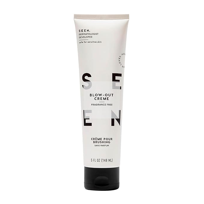 SEEN Blow-Out Creme, Fragrance Free - Non-Comedogenic & Formulated without Sulfates Blow Out Hair Cream- Reduces Frizz- Heat Protectant- Safe for Sensitive, Eczema & Acne Prone Skin