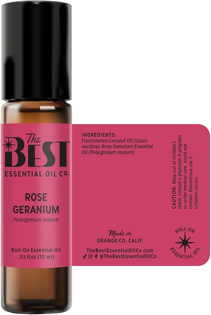 The Best Rose Geranium Essential Oil Roll-On- Premium Grade- Pre-Diluted in Coconut Oil- Ready to Use- 10 ml (.33 fl oz)