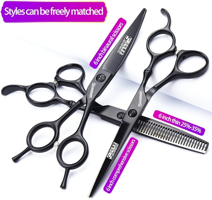 SHARONDS 6/7 Inch Professional 440C Hair Cutting Scissor Salon Hairdressing Thinning Shears Perfect for Barber and Home Use (6 in 3pc)