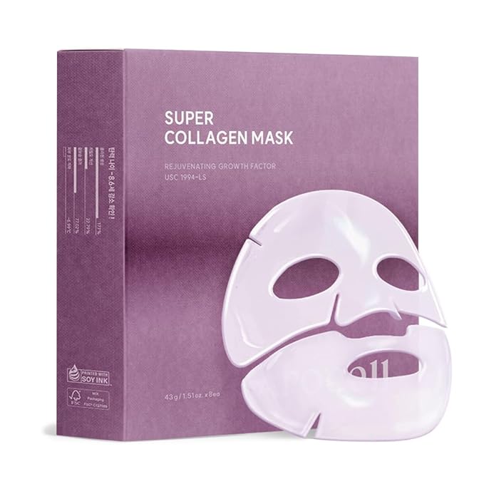 AROCELL Super Collagen Mask 8 Facial Sheet 5,000,000ppb Overnight Dual Matrix Hydrogel Masks with Low Molecular Weight Collagen for Elasticity Hydrating Anti-Aging Cooling Korean Skincare, 43g x 8ea