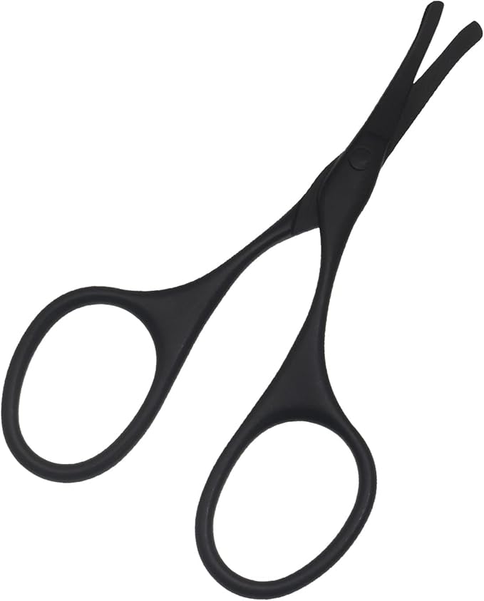 Multicolor Professional Grooming Scissors for Personal Care Facial Hair Removal and Ear Nose Eyebrow Trimming Stainless Steel Fine Straight Tip Scissors 3.9 Inch (Curved Safety Head Black)