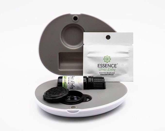Essence Pearl Travel Case - Wearable Aromatherapy Kit with Nasal Diffuser Rings, Soaking Bay, and 5mL Essential Oil – Portable Wellness Gift Set for On‑The‑Go Self Care