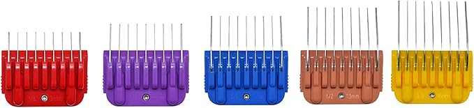 Professional Animal Stainless Steel 5 Color Guide Comb Set Compatible with andis Oster A5 wahl km10 10#/15#/30# Detachable Blade，Cutting Length 3mm-16mm