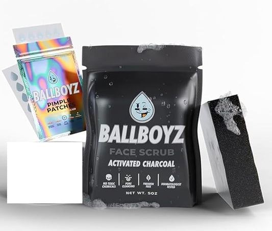 Ballboyz Soap: Gold Pack - Natural Gentle yet Powerful Cleansing to Remove Sweat and Dirt (Activated Charcoal Face Scrub, Cool Breeze Body Scrub, and Mr. Drip Pimple Patches, 1 Count (Pack of 3)