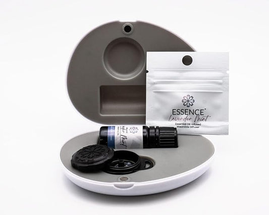 Essence Pearl Travel Case - Wearable Aromatherapy Kit with Nasal Diffuser Rings, Soaking Bay, and 5mL Essential Oil – Portable Wellness Gift Set for On?The?Go Self Care