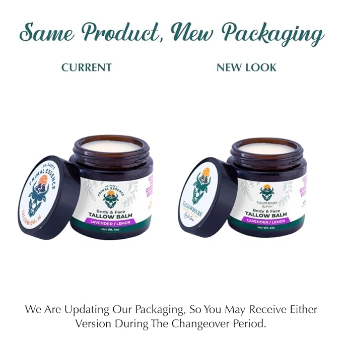 Dr. Dave's Primal Essence Grass Fed Beef Tallow Balm for Face and Body with Shea Butter, Organic Jojoba Oil, Honey, and Beeswax – Beef Tallow for Skin – Lavender and Lemon – 4 oz