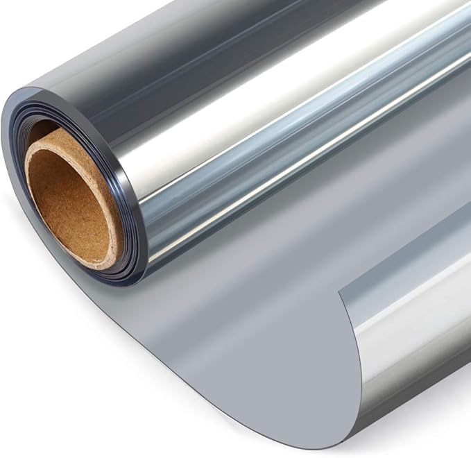 HIDBEA One Way Privacy Window Film, Daytime Privacy Sun Blocking Anti UV Reflective Window Film Heat Control Static Cling Window Tint Film for Home and Office, Silver, 17.35 x 196.8 Inch