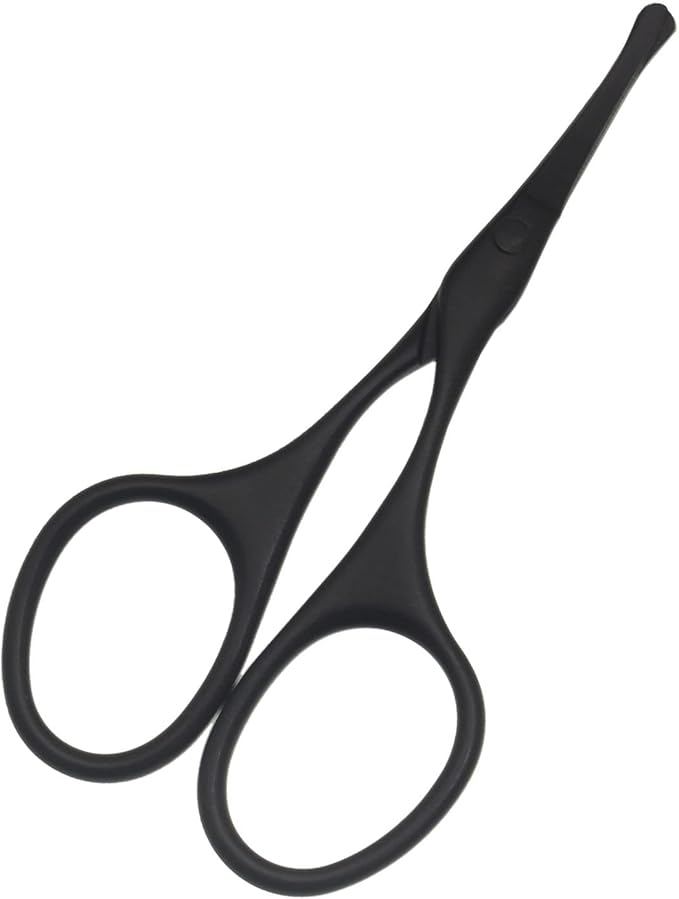 Multicolor Professional Grooming Scissors for Personal Care Facial Hair Removal and Ear Nose Eyebrow Trimming Stainless Steel Fine Straight Tip Scissors 3.9 Inch (Curved Safety Head Black)