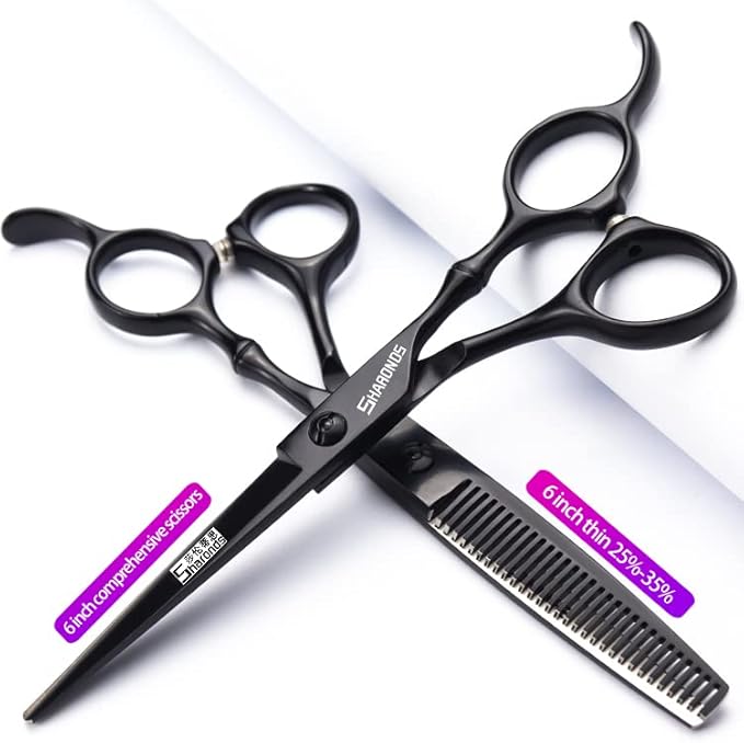 SHARONDS 6/7 Inch Professional 440C Hair Cutting Scissor Salon Hairdressing Thinning Shears Perfect for Barber and Home Use (6 in 3pc)
