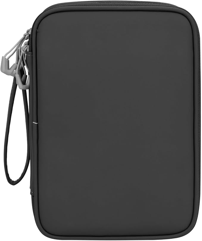 DDgro Travel Electronic Accessory Organizer for Keeping Cables Cords Chargers Phone Earphones SD Cards, Double Layers Storage Pouch Bag (Black, PU-Large)