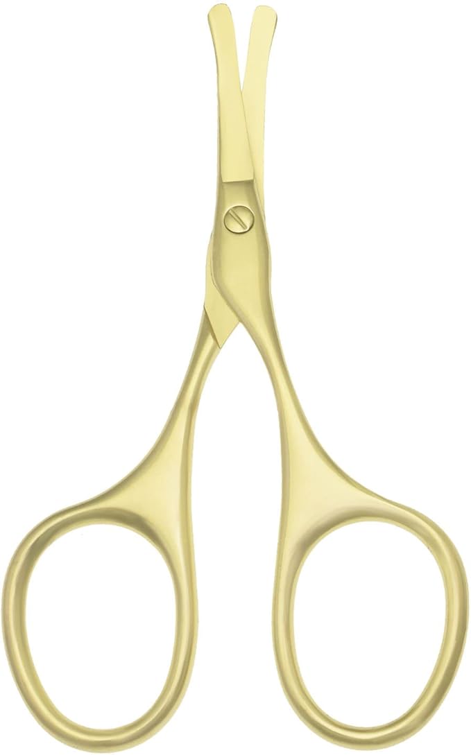 Multicolor Professional Grooming Scissors for Personal Care Facial Hair Removal and Ear Nose Eyebrow Trimming Stainless Steel Fine Straight Tip Scissors 3.9 Inch (Curved Safety Head Gold)