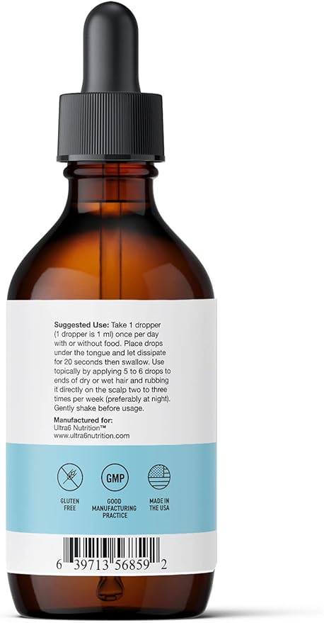 Ultra6 Nutrition Liquid Biotin with Hair Vitamins - Vitamin C, E, B6 & Organic Coconut Oil - Liquid Biotin for Hair, Skin, Nails and Immunity Support