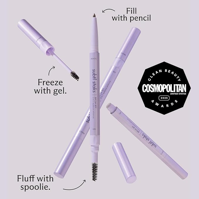 3-in-1 Brow Pencil - Vegan, Smudge-Proof, with Spoolie Brush and Clear Gel - Best Eyebrow Pencil for Fluffing, Filling, and Setting Brows, Black