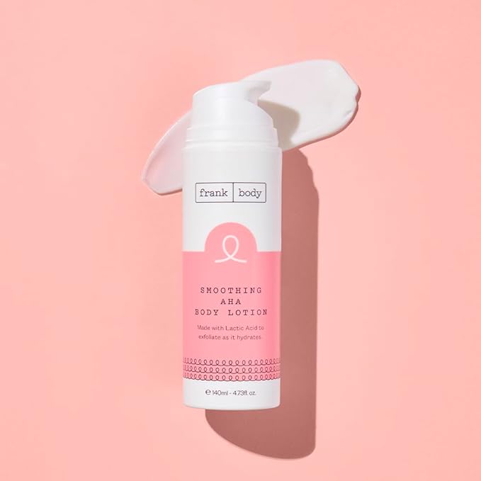 frank body Smoothing AHA Body Lotion | Gently Exfoliates to Smooth KP & Body Breakouts | With Lactic & Glycolic Acids, Hydrating Oils, Mango Seed Butter & Australian Botanicals | 140ml/4.73 fl oz