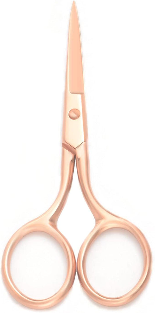 Multicolor Professional Grooming Scissors for Personal Care Facial Hair Removal and Ear Nose Eyebrow Trimming Stainless Steel Fine Straight Tip Scissors 3.9 Inch (Rose Gold)