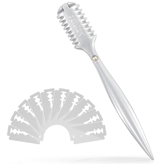 Aluminum Double-Edge Hair Thinning Razor Comb with 10pcs Blades,Hair Texturizing Cutting Razor Comb for Thin and Thick Hair Trimming and Styling
