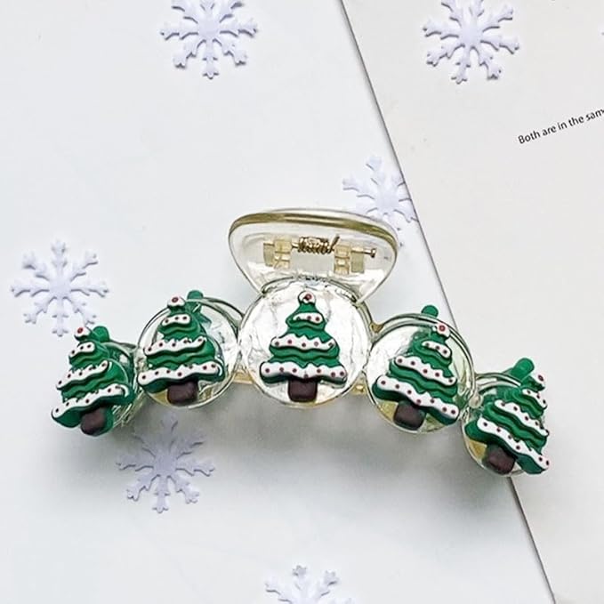 1pcs Christmas Hair Clips, 5D Stereoscopic Green Tree Claw Clips, Transparent Hairpin with Snow Tree Charm Designs, Large Size Christmas Hair Claw Clips, Xmas Hair Accessories for Hairstyle Decor