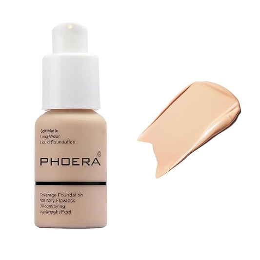 PHOERA Foundation,Flawless Soft Matte Liquid 102 Nude Foundation,24 HR Oil Control Waterproof Cream Foundation Makeup.