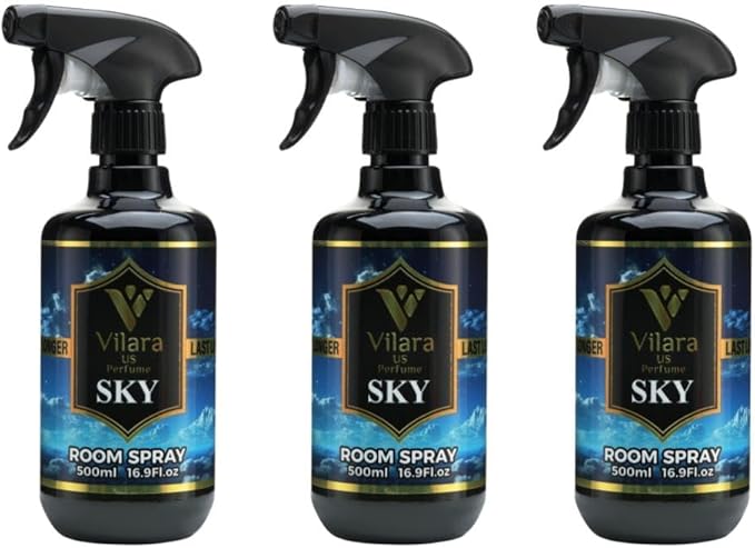 Vilara US Room Spray Freshener – Long-Lasting Luxury Perfume Scent, Linen & Fabric Spray for Bedding, Furniture, Home & Bedroom Aromatherapy – 16.9 fl oz (Sky Pack 3)