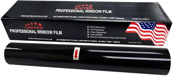 United Professional Window Tint 3% VLT 36" in x 100'Ft 1Ply Dyed Film Upgraded - Privacy Window Tint for Car, Home, Blocks UV/IR Rays, Reduce Heat & Glare - Adhesive Window Film Standard Black Color