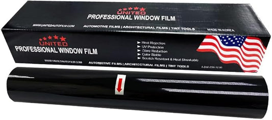 United Professional Window Tint 5% VLT 40" in x 100'Ft 1Ply Dyed Upgraded Film - Privacy Window Tint for Car, Home, Blocks UV/IR Rays, Reduce Heat & Glare - Adhesive Window Film Standard Black Color