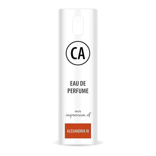 CA Perfume Impression of Alexandria III Unisex Eau De Parfum Amber Floral Scent Long Lasting Unisex Fragrance Travel Size TSA Ready for Day and Night Wear 0.33 Fl Oz 10ml