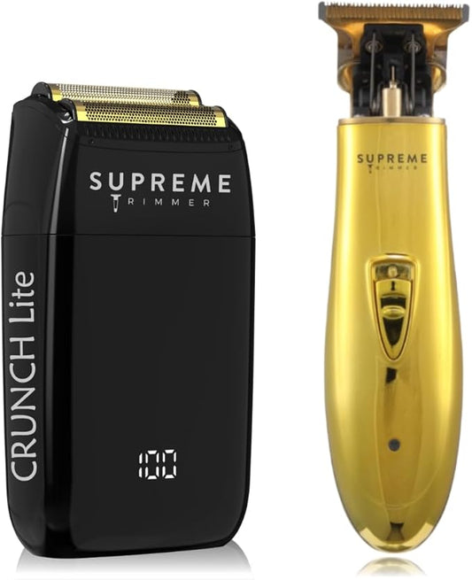 Supreme Trimmer 2-in-1 Crunch Lite Foil Shaver & T-Shaper Trimmer Set | ST5200 Beard Trimmer STF600 Electric Razor | Travel or at Home Hair Cutting Kit | Gold