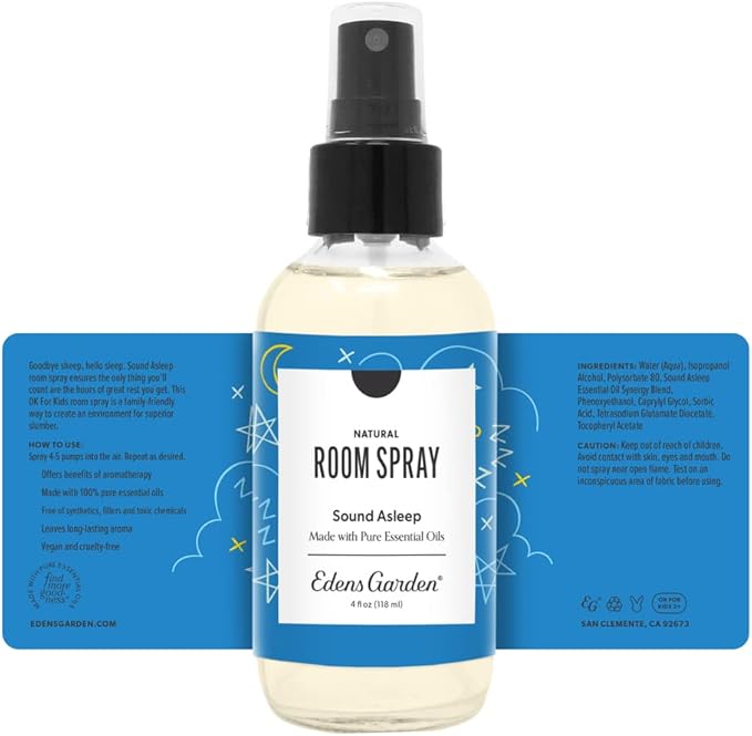 Edens Garden Sound Asleep Natural Room & Linen Spray – 100% Pure Essential Oil Aromatherapy Mist for Bedding, Pillows & Home – Non-Toxic, Freshener with Calming Lavender Aroma, 4 fl oz (118 ml)